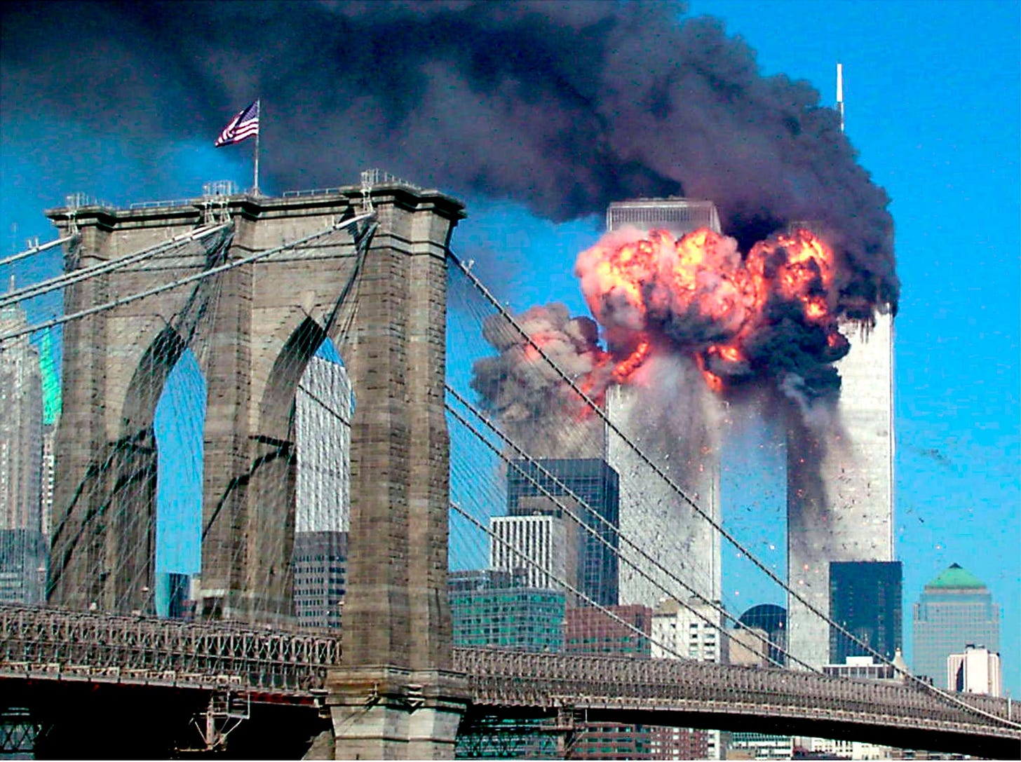 File photo of the second tower of the World Trade Center bursting into flames after being hit by an airplane in New York