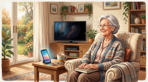 A woman wearing hearing aids sitting in a chair.