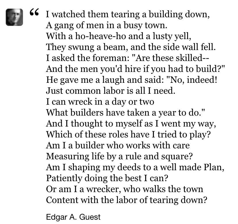 Ran into this again today. Are you a wrecker or a builder?
