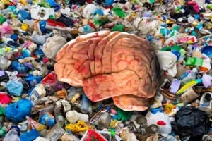 brain in front of plastic waste brain in front of plastic waste