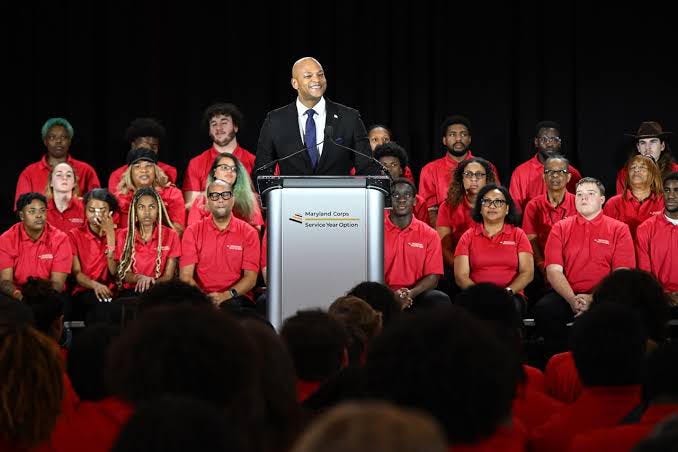 Left: Governor Wes Moore launches Service Year Option | Right: Governor Spencer Cox launches One Utah Service Fellowship
