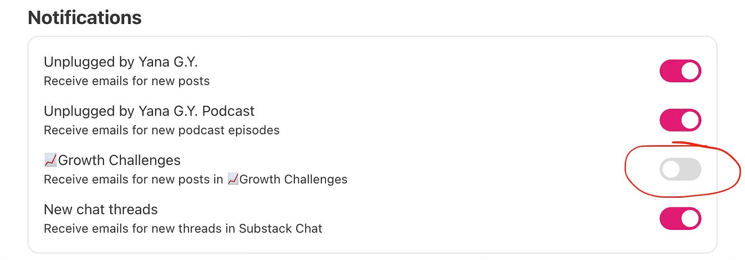 unselect a section notification email in substack settings