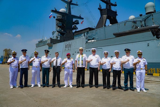 Russian Pacific Fleet vessels dock at Tanjung Priok Port in Jakarta during a naval diplomacy visit to Southeast Asia. Russian Pacific Fleet vessels dock at Tanjung Priok Port in Jakarta during a naval diplomacy visit to Southeast Asia.