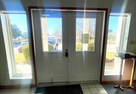 Before and after photos of a few of the doors we painted.