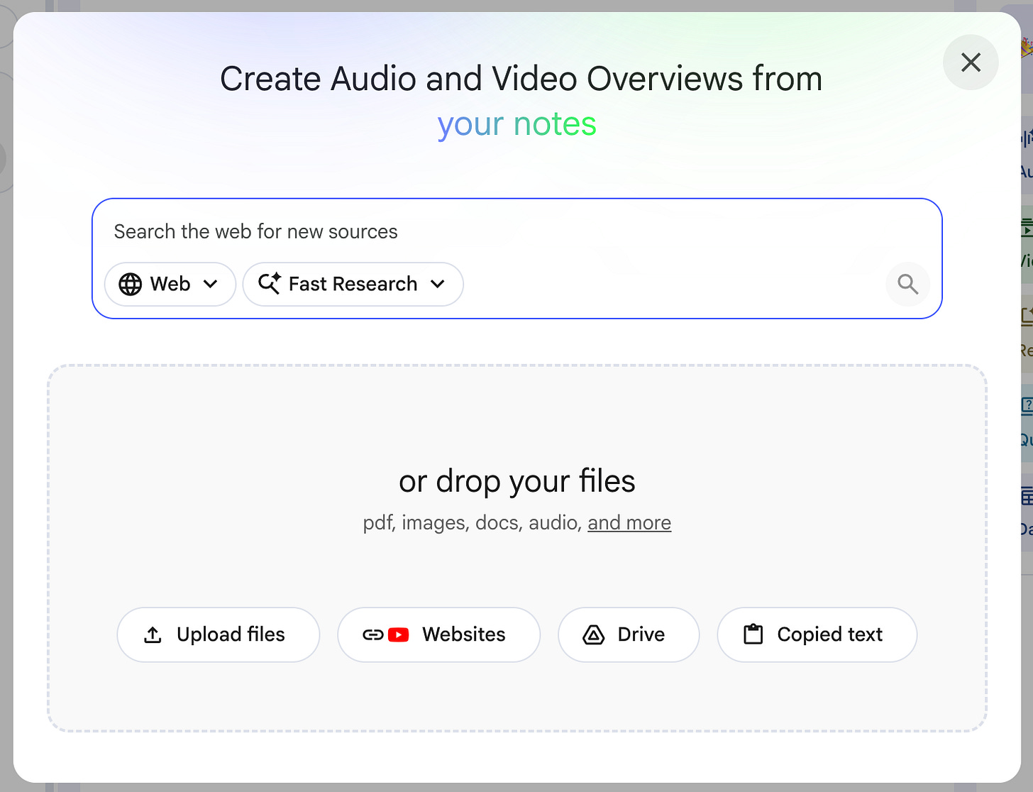 screenshot of notebooklm at https://notebooklm.google.com/