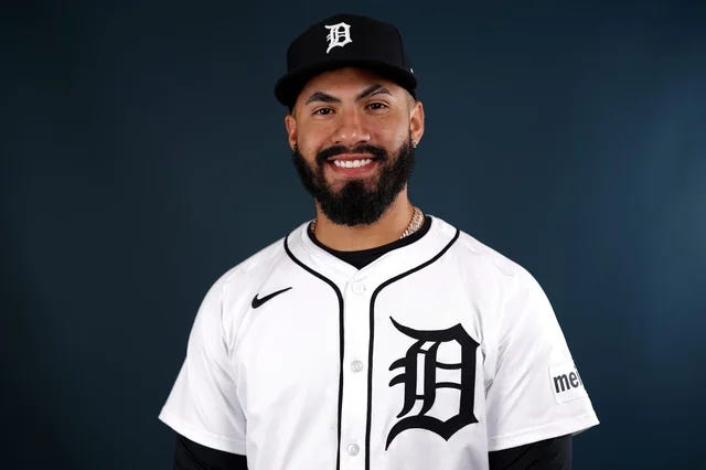 Gleyber Torres without a beard with the NY Yankees, and with a beard with the Detroit Tigers