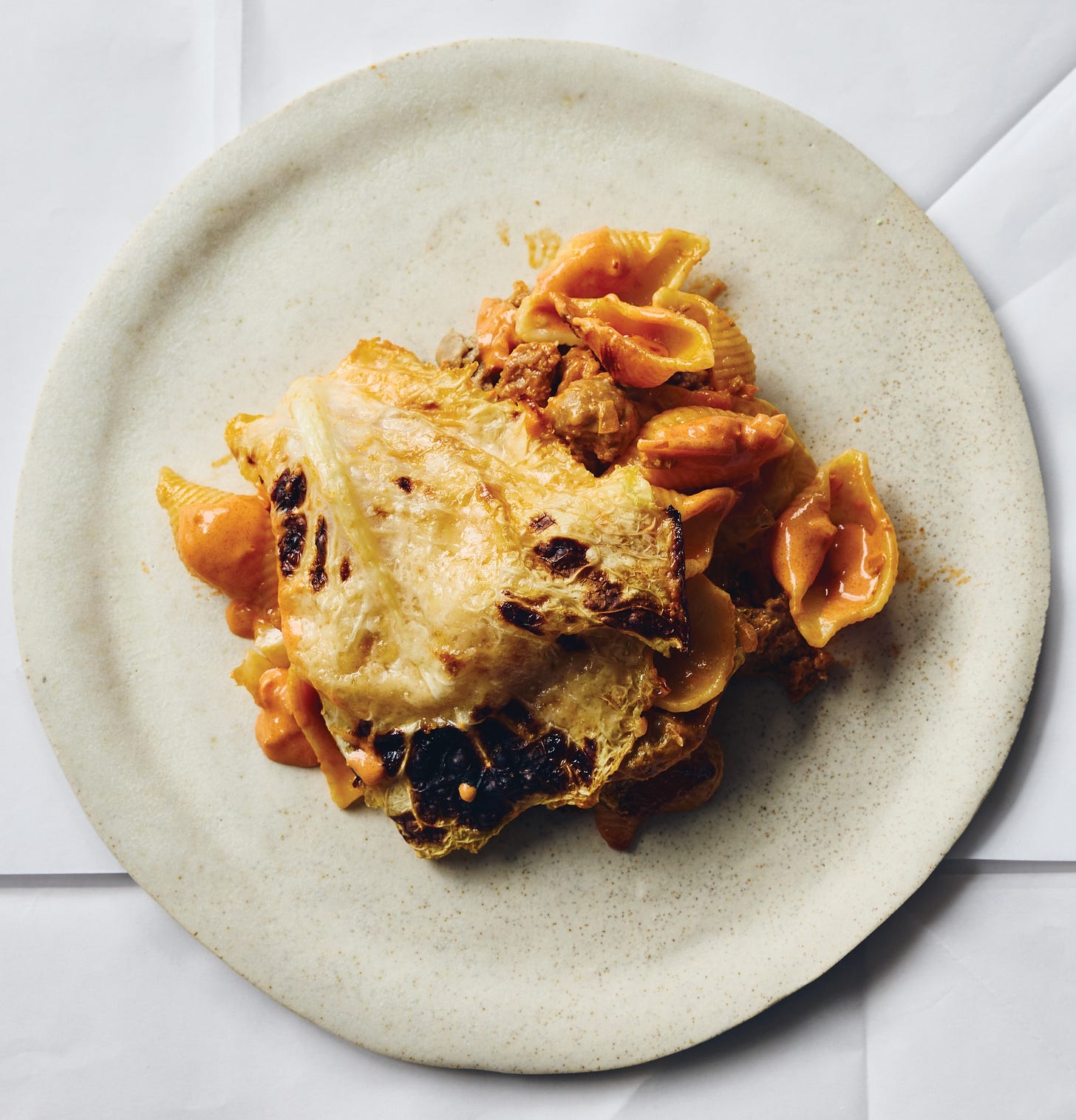 Plate of not a lasagna cabbage and shells Plate of not a lasagna cabbage and shells