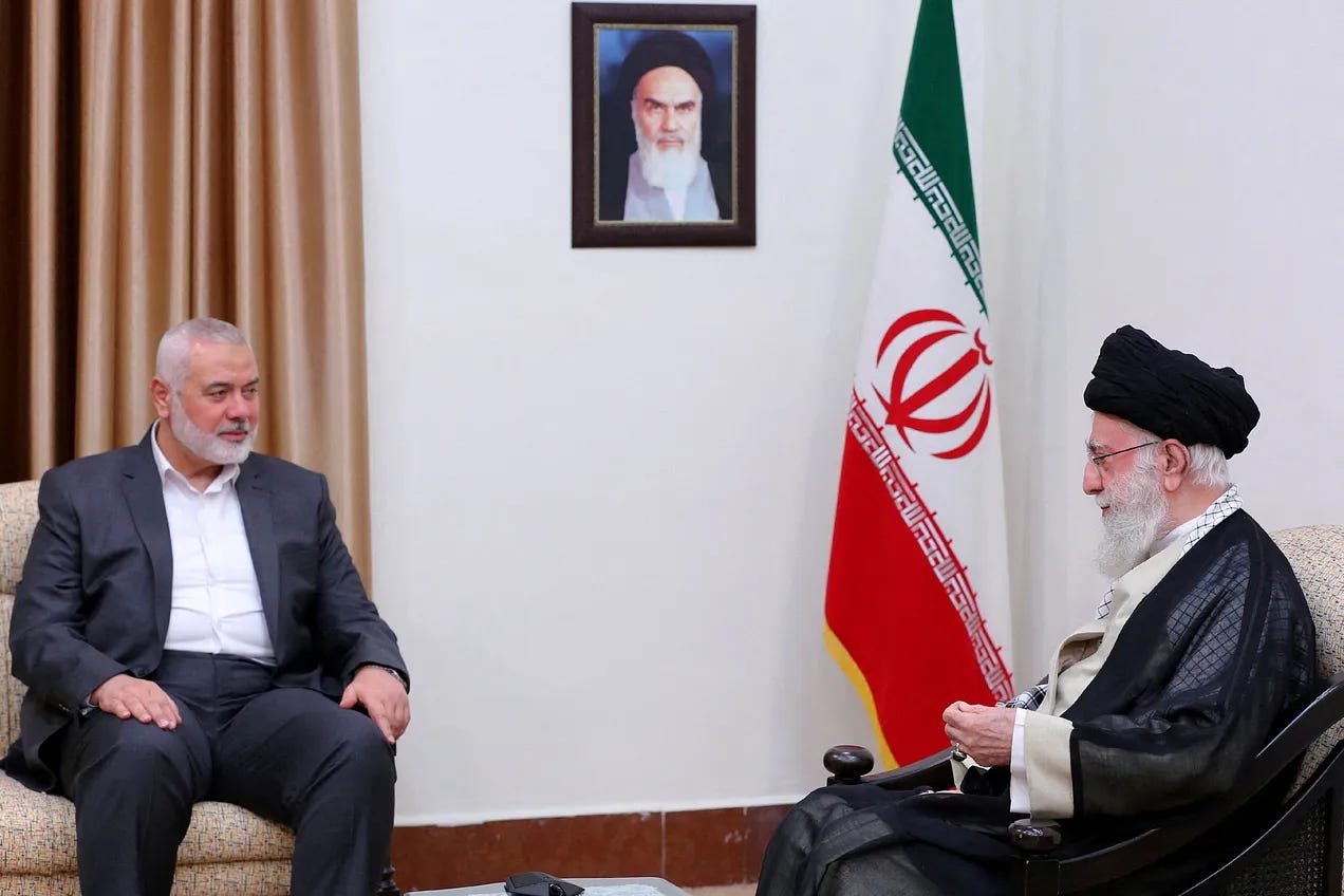 Iran's Supreme Leader Ayatollah Ali Khamenei meets with Palestinian group Hamas' top leader, Ismail Haniyeh, in Tehran Iran's Supreme Leader Ayatollah Ali Khamenei meets with Palestinian group Hamas' top leader, Ismail Haniyeh, in Tehran