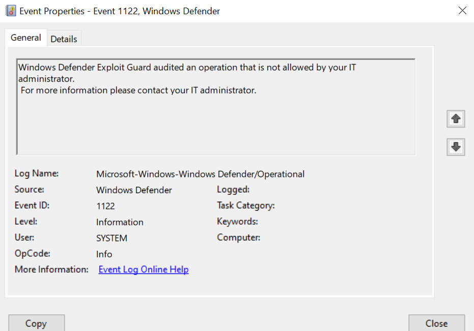 Figure 4.3 – Exploit Guard Event ID