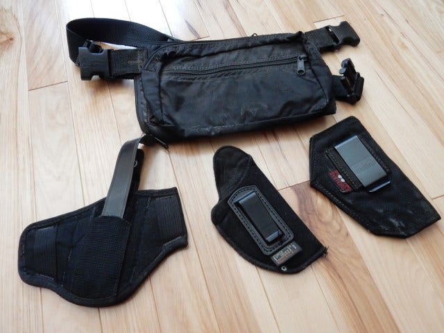 Fanny pack holster and some horrible generic holsters I've used over the years