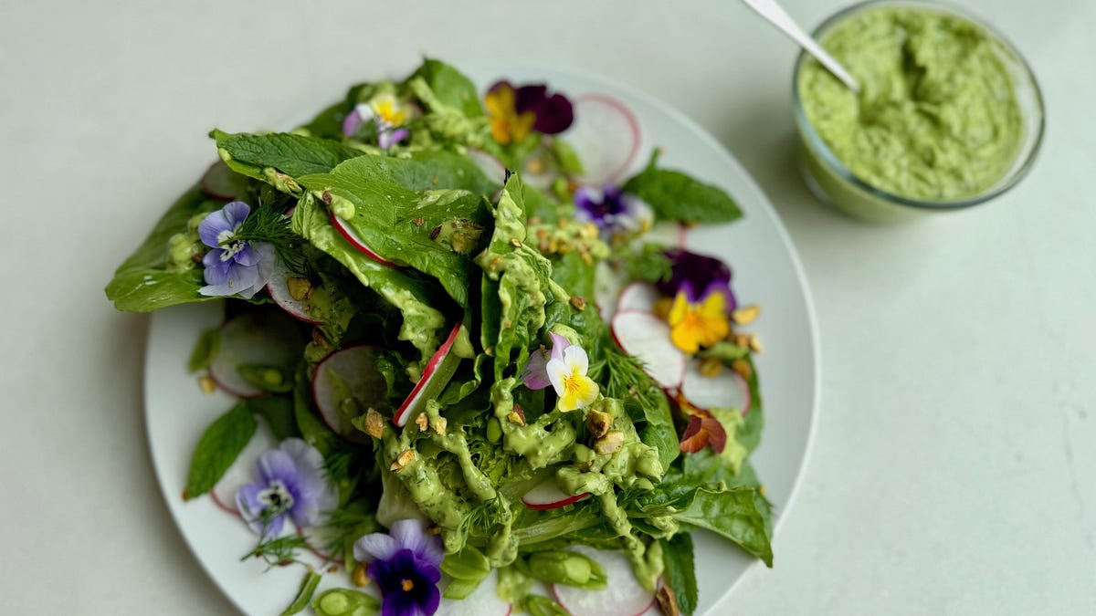 little gem salad with green goddess dressing Little Gem Salad with Cucumbers and Green Goddess Dressing