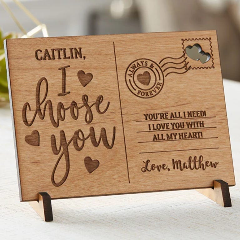 Romantic Wooden Postcard for your wedding anniversary gift