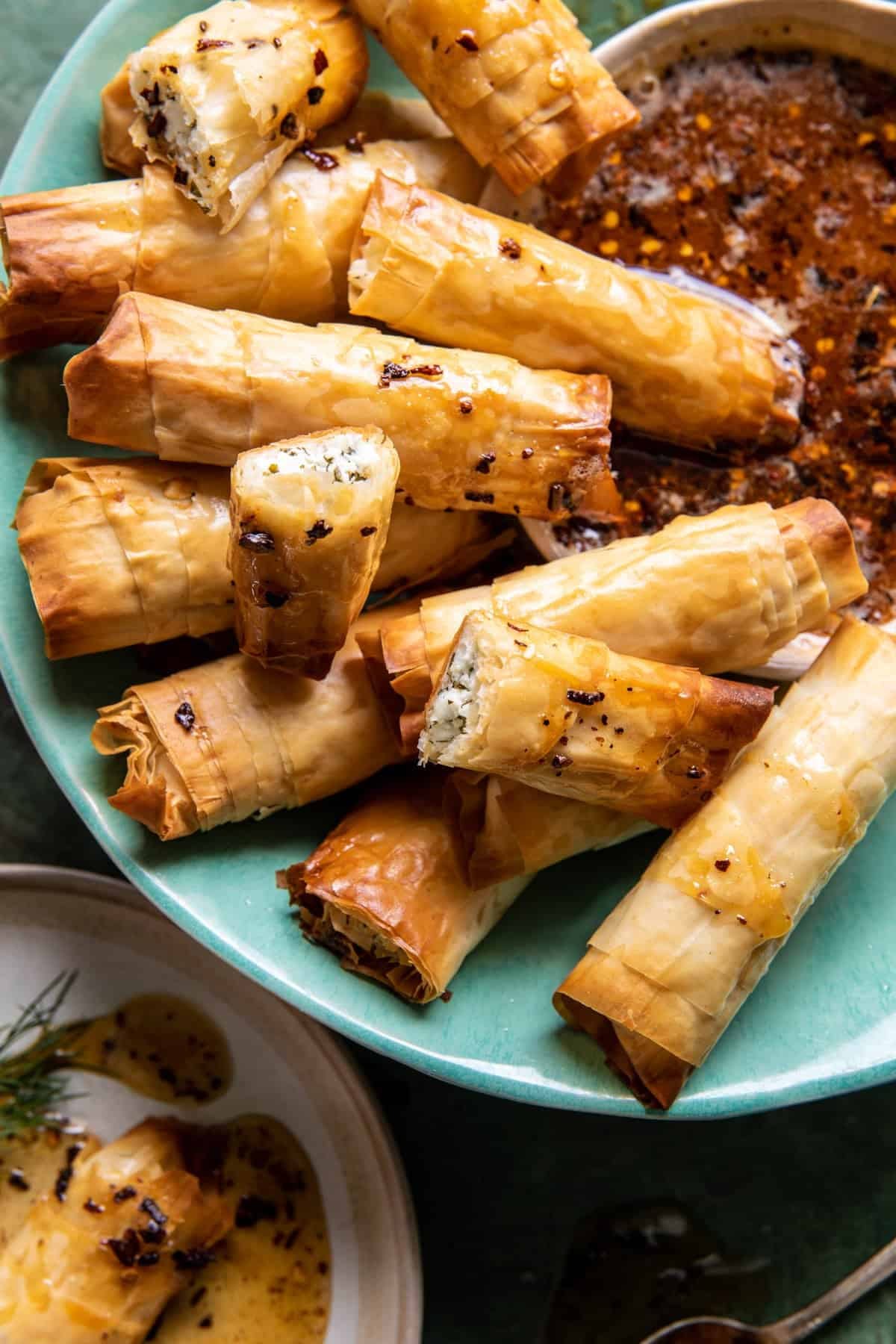 feta rolls on serving plate