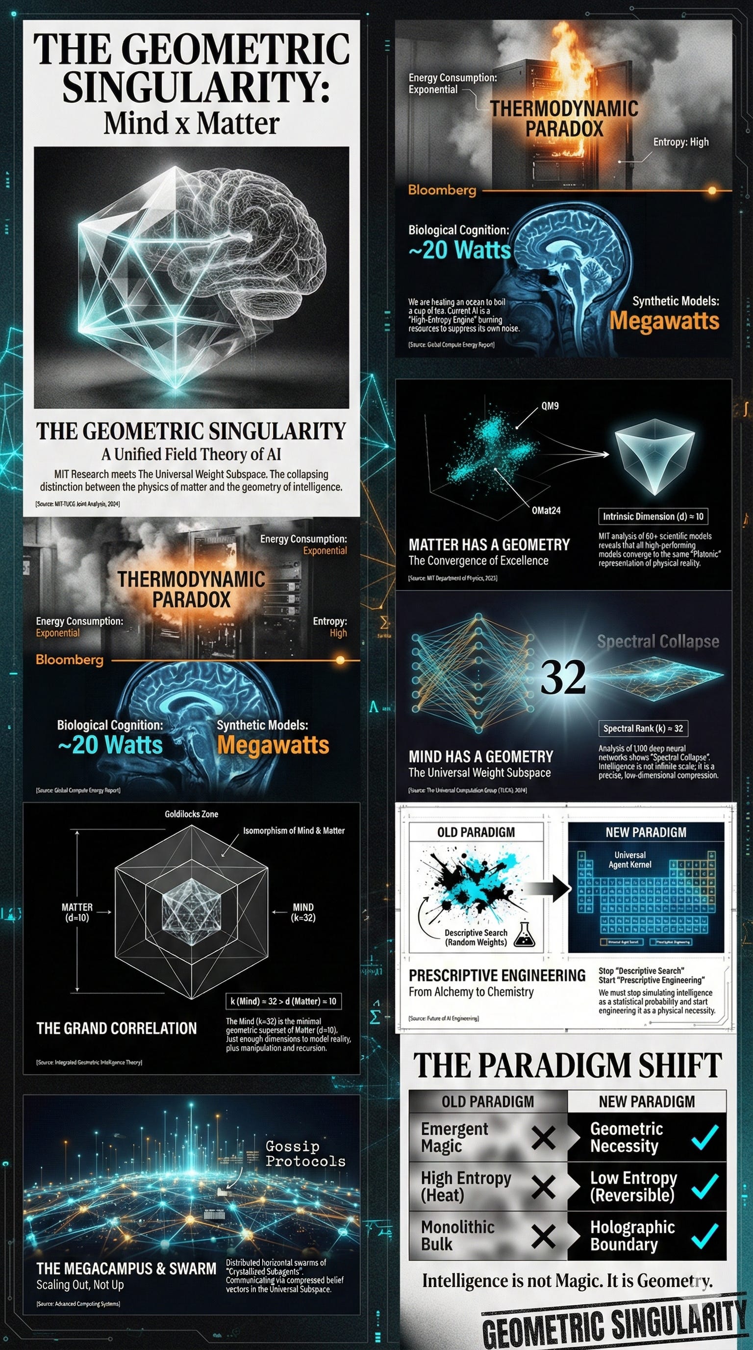 The Geometric Singularity: A Unified Field Theory of Universal Cognitive Geometry, The Universal Weight Subspace, and the Converging Representations of Matter