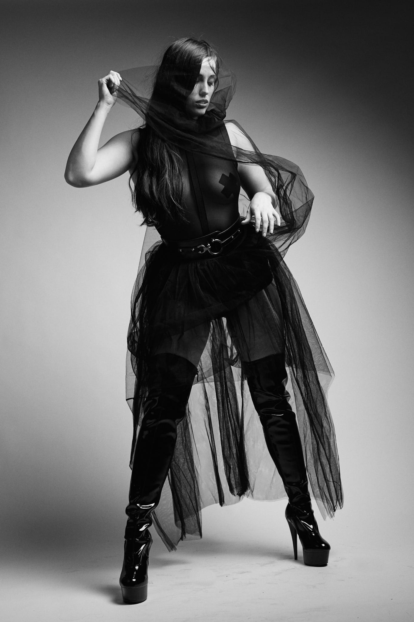 one light black and white portrait