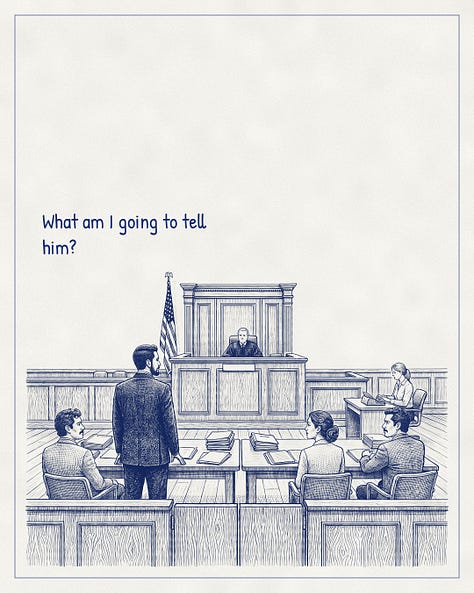 Blue-ink illustration. A father drives his young son home; they talk in the car.