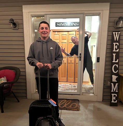 Teegan and Derek through the years, nine images from a very full photo library. Just one screen shown: A brother and a son on Facetime.