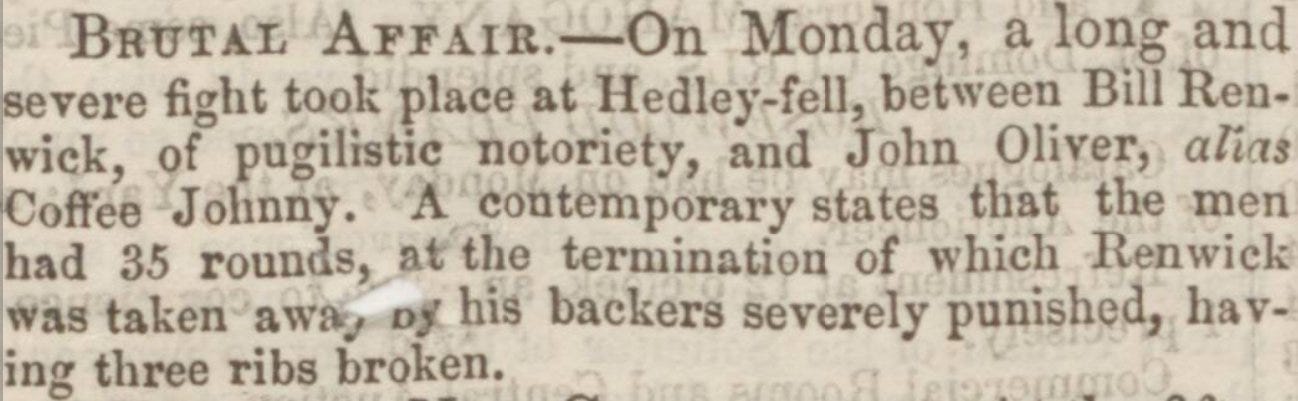 Coffee Johnny vs Bill (Will) Renwick, 1 June 1850, Newcastle Guardian