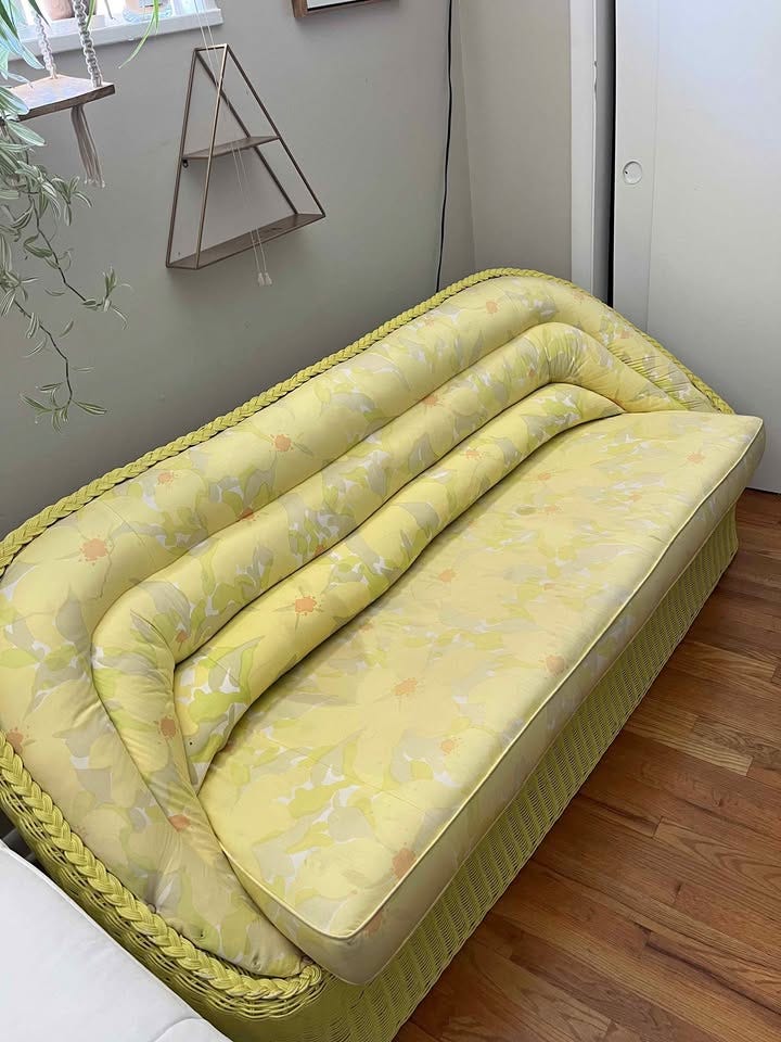 Product photo of Vintage 1970 Yellow wicker couch