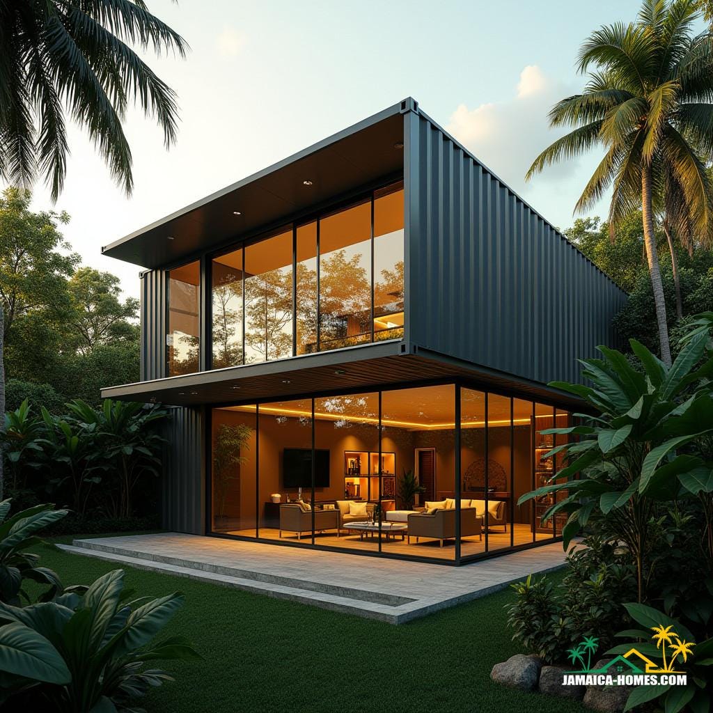 A two-story container module home, nestled in the vibrant city of Kingston, Jamaica