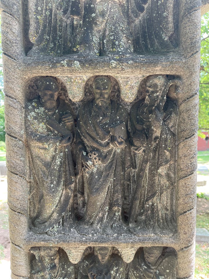gravestones, statues
