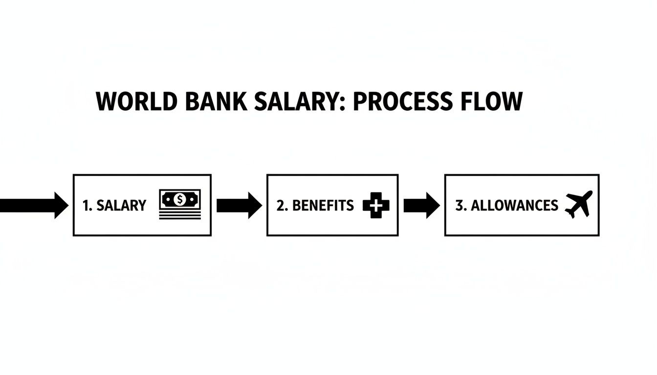 A World Bank salary process flow diagram illustrating three main components: Salary, Benefits, and Allowances.