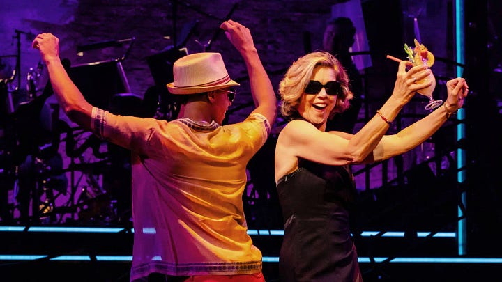 production shots from Sondheim's Old Friends West End show featuring Janie Dee and Jason Pennycooke