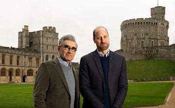 Prince William and Eugene Levy in the grounds of Windsor Castle