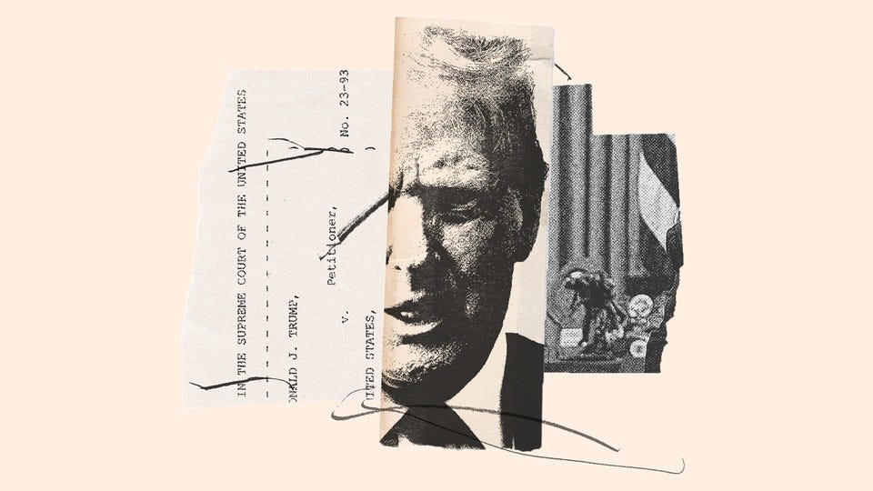 Collage showing Donald Trump and Supreme Court documents