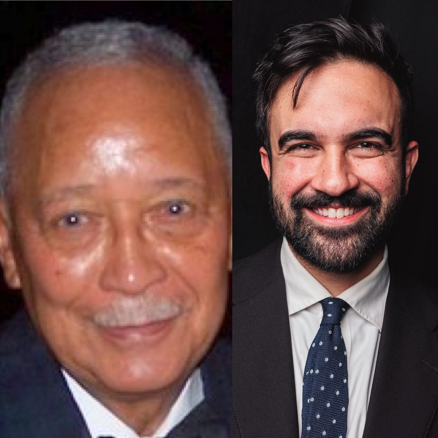David Dinkins and Zohran Mamdani's headshots side by side