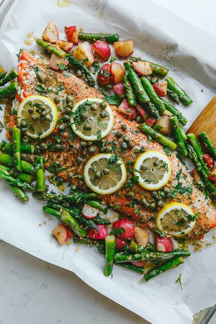 Springtime salmon being prepared.