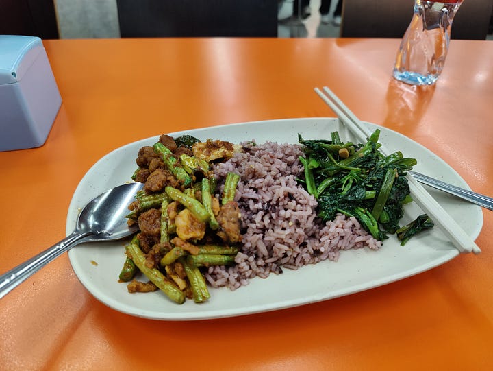 dishes at a vegetarian stall