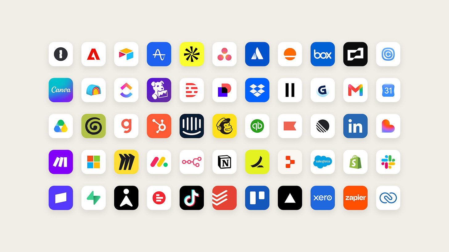 Logos of apps that work with Claude Duet