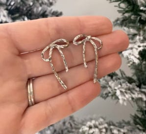 bow earrings, trio of earrings, sparkle earrings