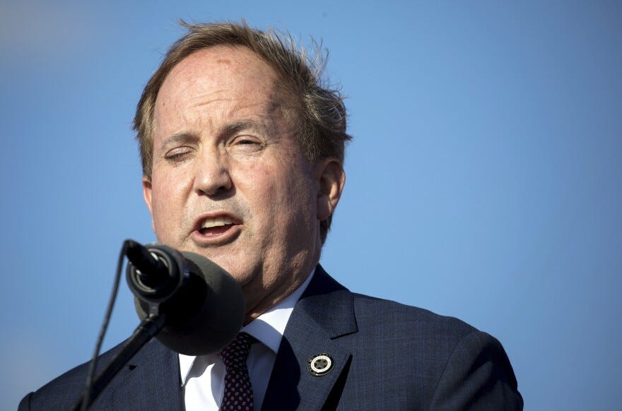 Texas Attorney General Ken Paxton speaks during a rally featuring former President Donald Trump on Saturday, Oct. 22, 2022, in Robstown, Texas. (AP Photo/Nick Wagner) Texas Attorney General Ken Paxton speaks during a rally featuring former President Donald Trump on Saturday, Oct. 22, 2022, in Robstown, Texas. (AP Photo/Nick Wagner)