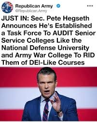Keep - Finally, some real accountability in our military education system. Secretary  Pete Hegseth just announced he's launched a task force to audit the senior  service colleges—places like the National Defense University