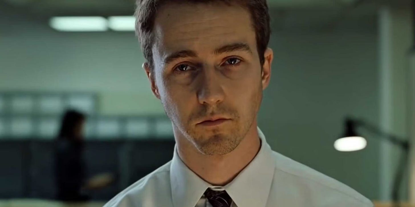 In Fight Club (1999), the response the Protagonist's Doctor has to him  being unable to sleep is saying "you need sleep". This is a reference to my  stupid fucking doctor doing the In Fight Club (1999), the response the Protagonist's Doctor has to him  being unable to sleep is saying "you need sleep". This is a reference to my  stupid fucking doctor doing the
