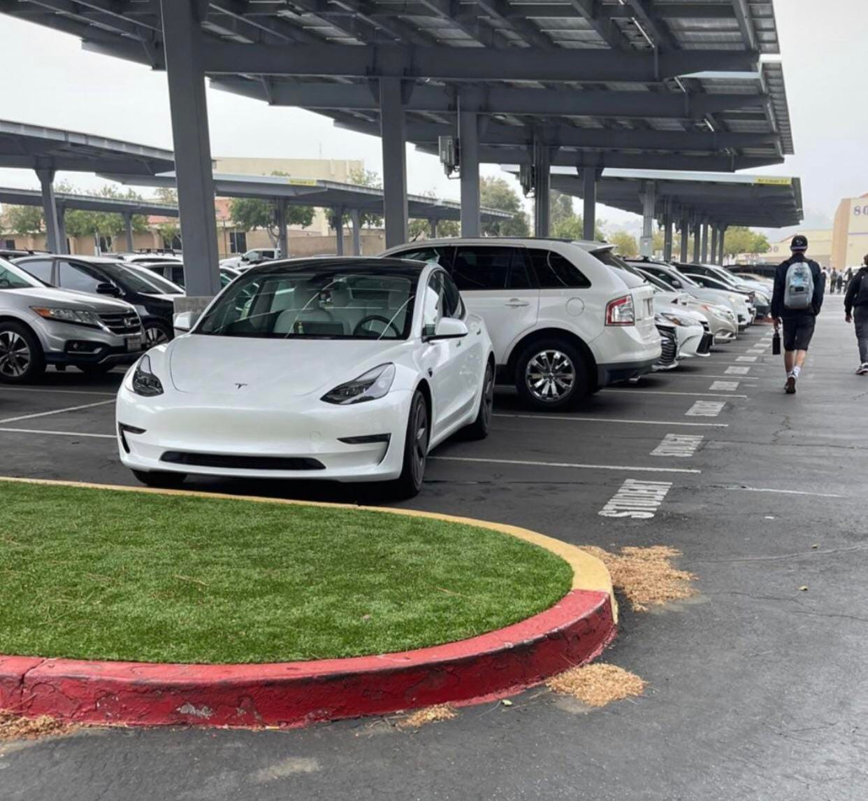 Tesla thinks he is superior and deserves 2 parking spaces on an almost full  parking lot. Not a HS senior prank btw : r/badparking