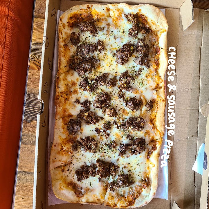 mezeh Cheese & Sausage pizza