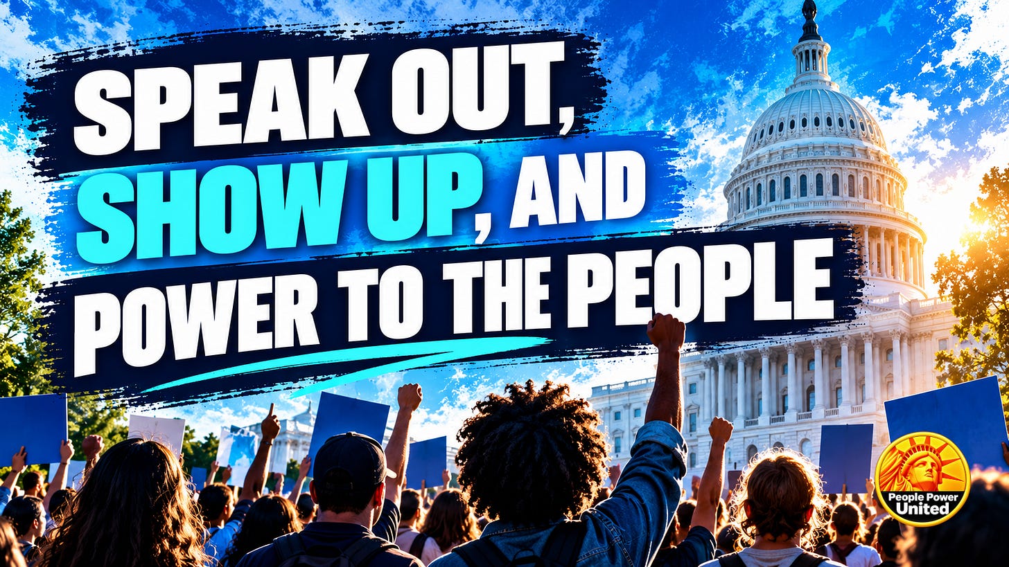 Speak Out, Show Up, Power to the People. Speak Out, Show Up, Power to the People.