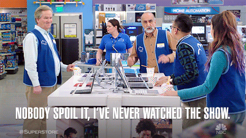 cast members in 'Superstore' (l to r): Mark McKinney, Lauren Ash, Amir M. Korangy, Nico Santos, Nichole Bloom