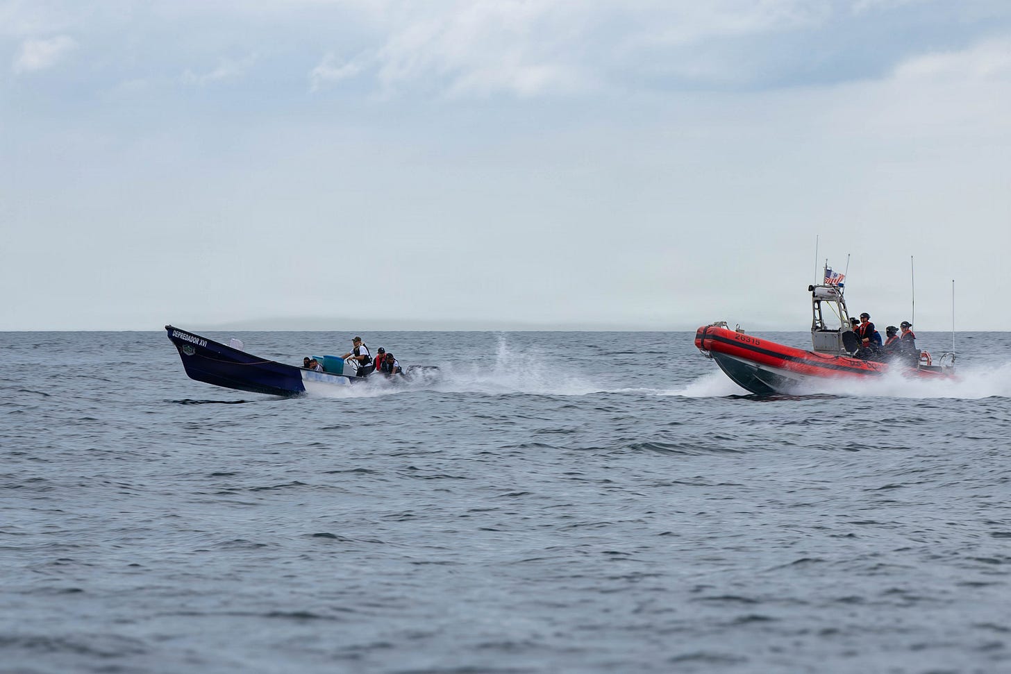 A small boat launched from the US Coast Guard Cutter Alert pursues cartel drug smugglers off the Bahamas during its most recent patrol.