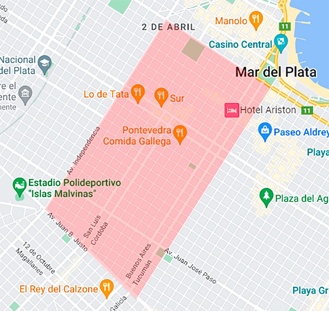 El barrio Chauvín es casi un rectángulo perfecto cerca del centro del Mar del Plata y la playa