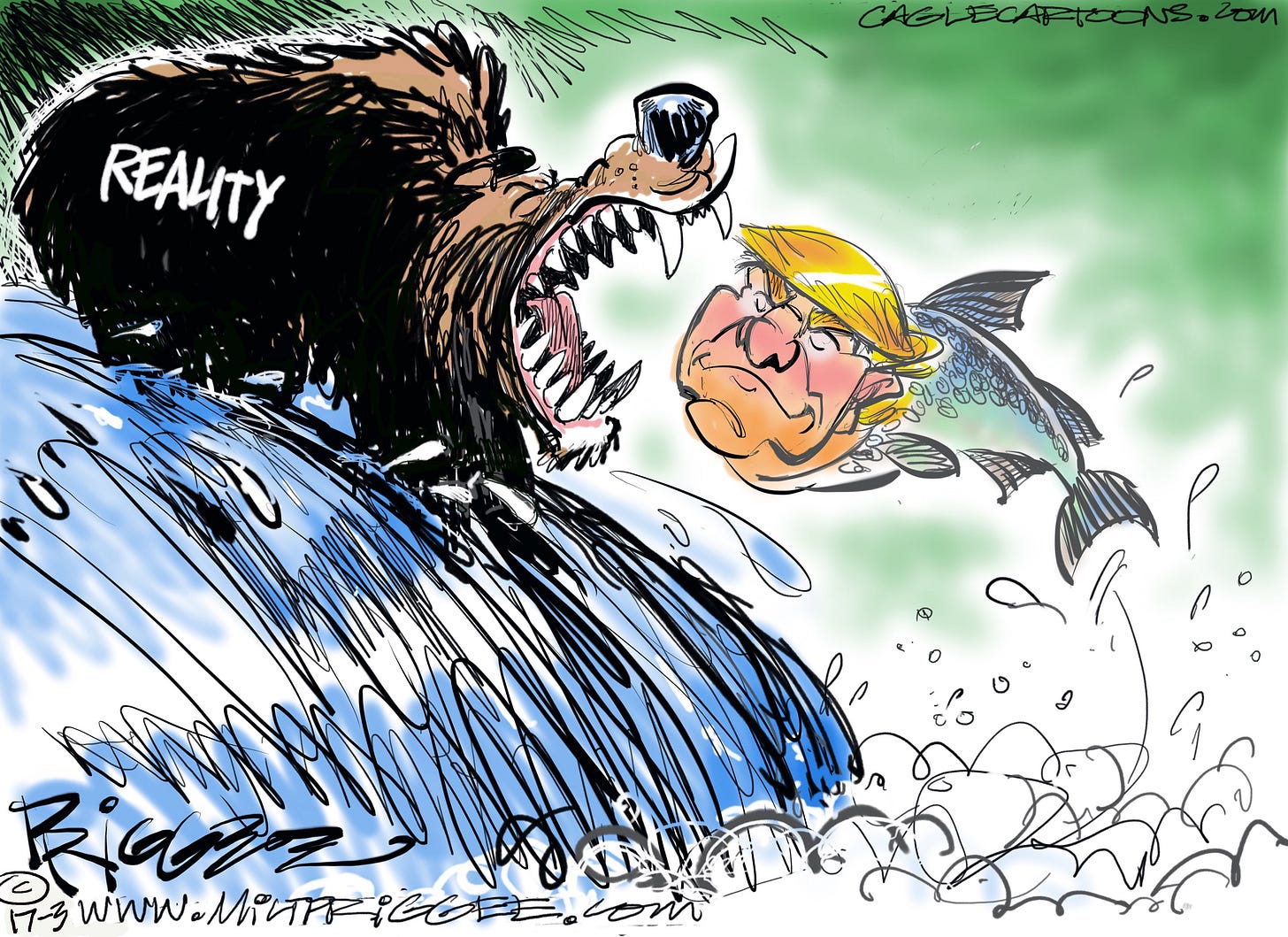 Political Cartoon U.S. President Trump swims upstream stopped by reality | The Week Political Cartoon U.S. President Trump swims upstream stopped by reality | The Week