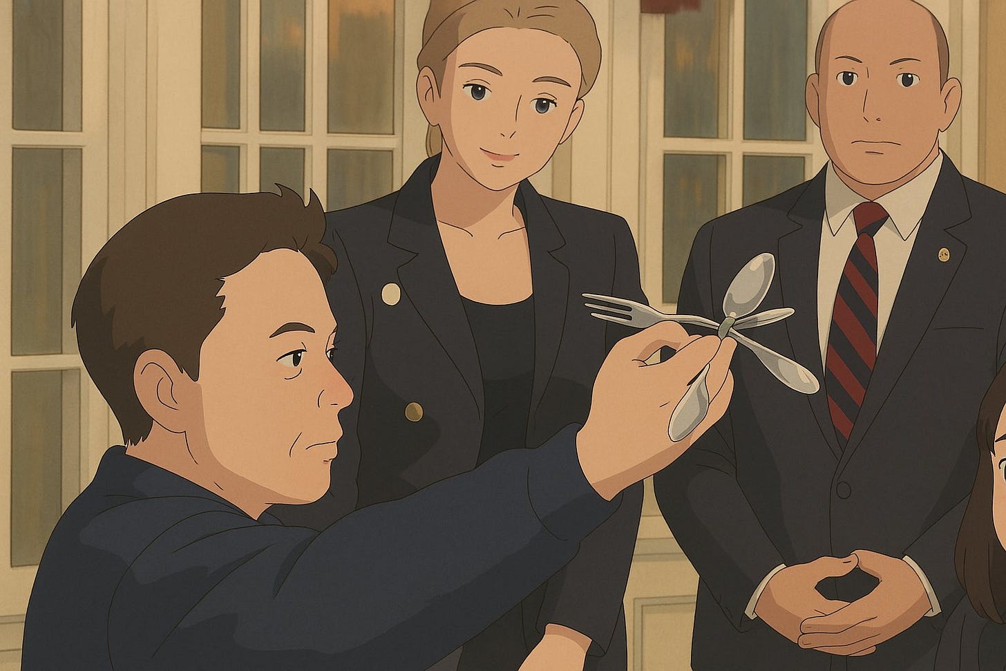 Elon balances his fork ghibli meme