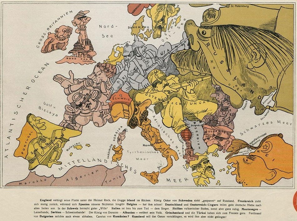 Anthropomorphic Maps of Europe at War (1870/1914) — The Public Domain Review
