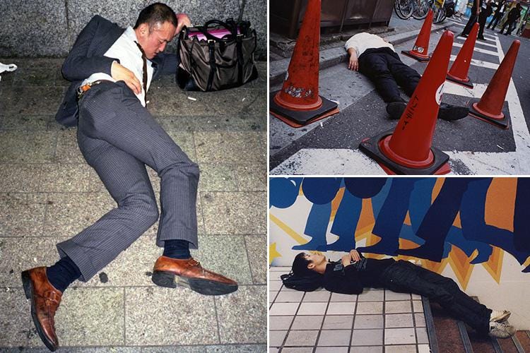Brilliant pics show notoriously booze-loving Japanese businessmen drunkenly  collapsed in the street after a hard day's work | The Sun