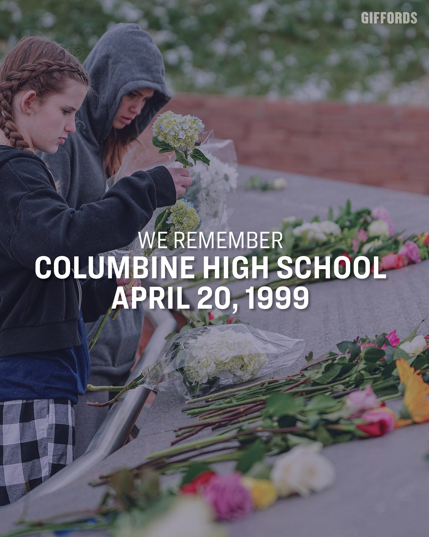 May be an image of 1 person and text that says 'GIFFORDS WE REMEMBER COLUMBINE HIGH SCHOOL APRIL 20, 1999'