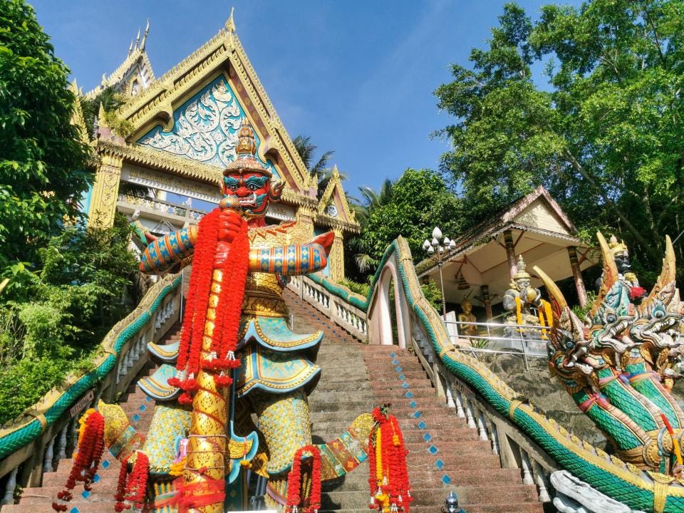 Entrance to Wat Khao Rang temple in Phuket, Thailand.