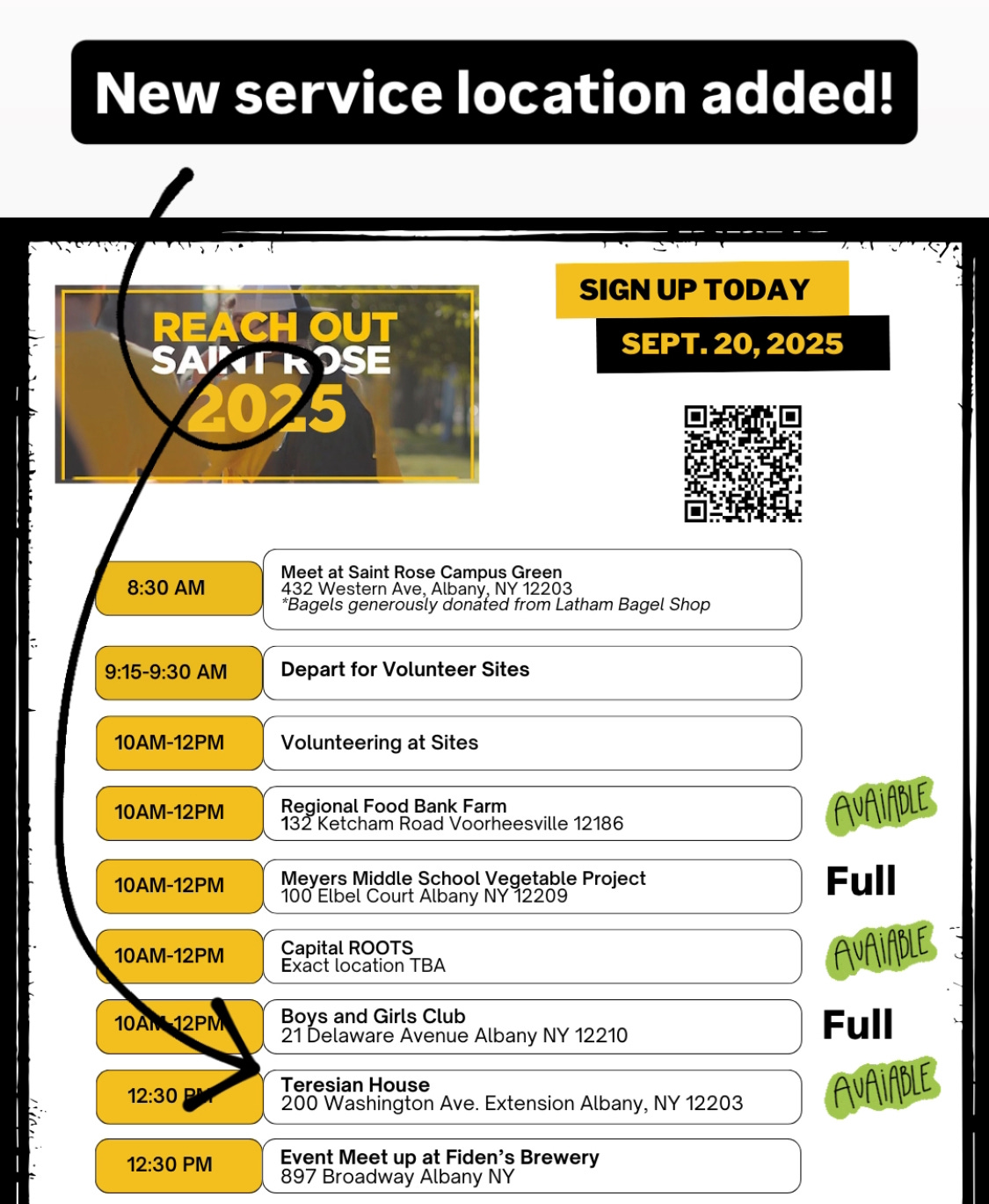 Screenshot of schedule for Reach Out Saint Rose day. Text can be found at link.